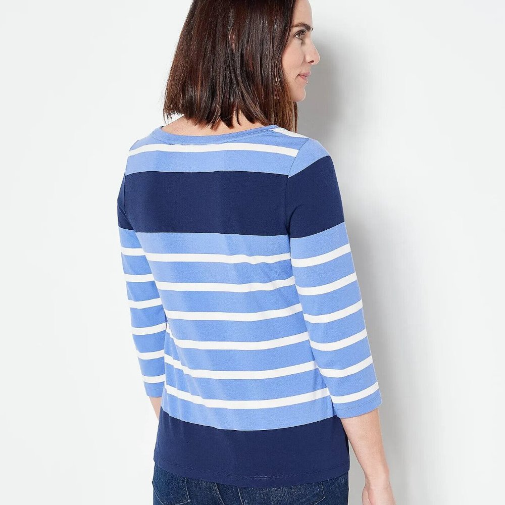 Isaac Mizrahi Live! Always Isaac Stripe Boat Neck Top - Black - Picture 3 of 3